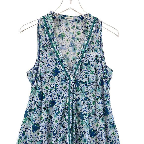 Poupette St Barth Maxi Dress Womens XS Sleeveless Blue White Floral Coquette - Picture 2 of 12